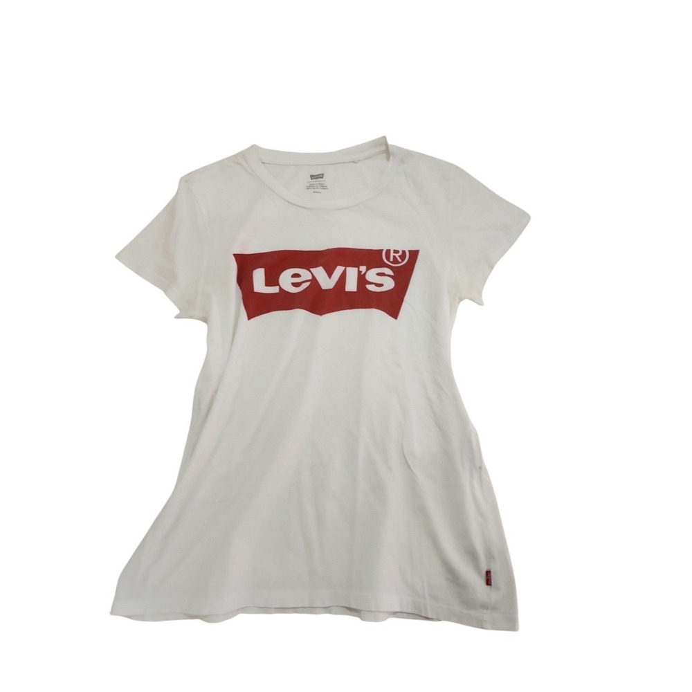 Levi's Graphic Tee Women Small White Batwing Logo Shirt Casual Streetwear Basic